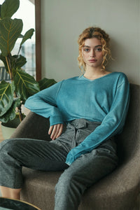 - Knitted sweater - Azzurro