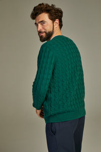 - Cable cashmere sweater Solid Emerald