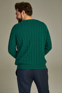- Cable cashmere sweater Solid Emerald