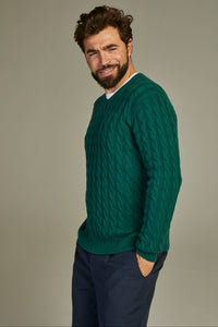 - Cable cashmere sweater Solid Emerald